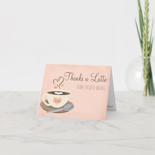 Carte De Remerciements Tasse à café Blush Monogram Heart Mariage Remercie (Devant)