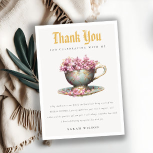 Carte De Remerciements Tasse à thé florale en or rose pour la fête de thé