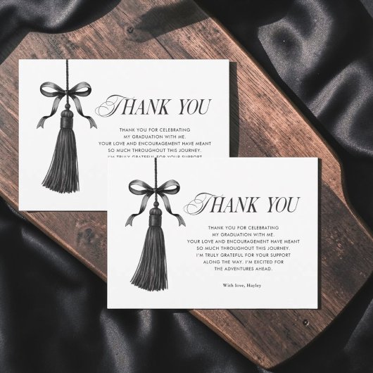 Carte De Remerciements Tassel Black Bow Graduation Party Simple