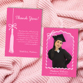 Carte De Remerciements Tassel & Bow Pink Grad Photo 2025 Graduation