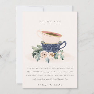 Carte De Remerciements Tasses à thé empilées florales bleu rose pour Baby