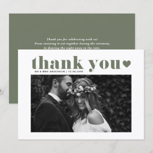 Carte De Remerciements Taupe Green Retro Bold Typographie Mariage photo
