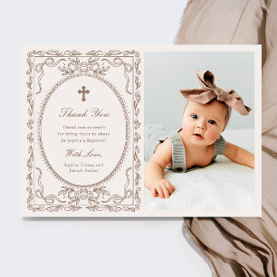 Carte De Remerciements Taupe Neutre Fantaisiste Coquette Baptême Photo