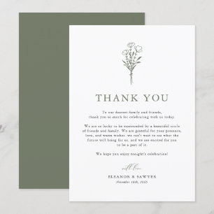 Carte De Remerciements Taupe vert Boho minimaliste Mariage Botanique