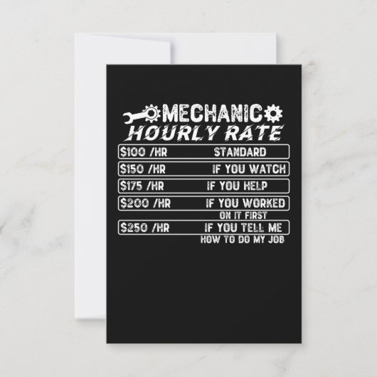 Carte De Remerciements Taux horaire mécanique (Devant)