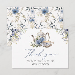 Carte De Remerciements Tea Party Blue Floral Aquarelle Fête des mariées