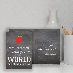 Carte De Remerciements Teacher name blackboard white typography quote