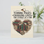 Carte De Remerciements Teacher Thank You Card | Book Heart Flat Note (Debout devant)