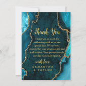Carte De Remerciements Teal Blue and Gold Agate Marble Wedding (Devant)