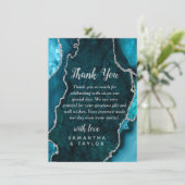 Carte De Remerciements Teal Blue and Silver Agate Marble Wedding (Debout devant)