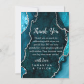 Carte De Remerciements Teal Blue and Silver Agate Marble Wedding (Devant)