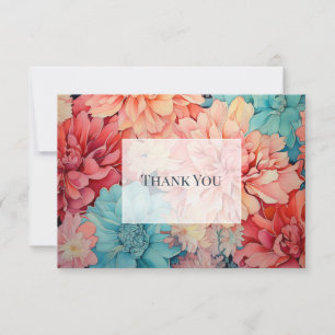 Carte De Remerciements Teal, corail et floral champagne