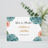 Carte De Remerciements Teal Rose & Orange Daisy Wedding  (Debout devant)