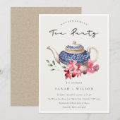 Carte De Remerciements Teapot bleu Floral Houseéchant Tea Party Invitatio (Devant / Derrière)