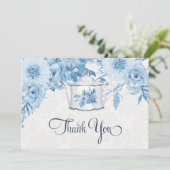 Carte De Remerciements Teapot Remerciement Note Flore Bleue Dusty et Blan (Debout devant)