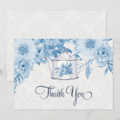Carte De Remerciements Teapot Remerciement Note Flore Bleue Dusty et Blan (Devant / Derrière)