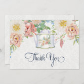 Carte De Remerciements Teapot Remerciez-Vous Remarquez La Flore Rosée Ros (Devant / Derrière)