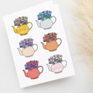 Carte De Remerciements Teapots colorés mignons avec Fleurs vierges