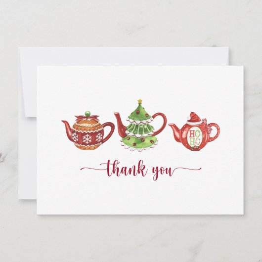 Carte De Remerciements Teapots de Noël, Fête (Devant)