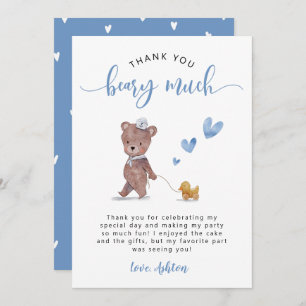 Carte De Remerciements Teddy Bear Anniversaire Party Blue