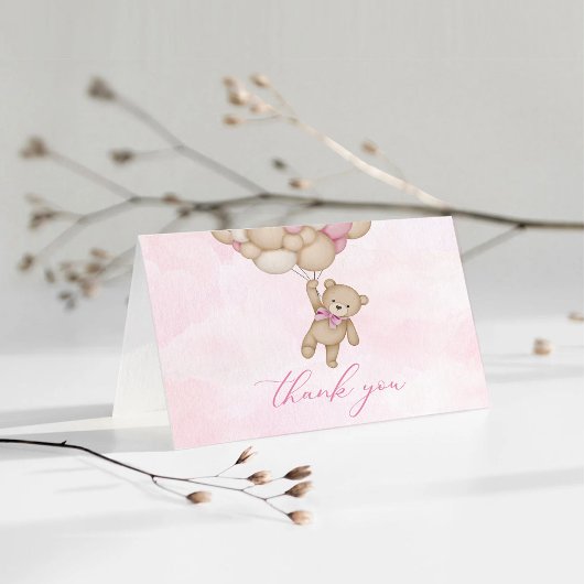 Carte De Remerciements Teddy Bear Baby Pink