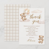 Carte De Remerciements Teddy Bear Baby Shower (Devant / Derrière)