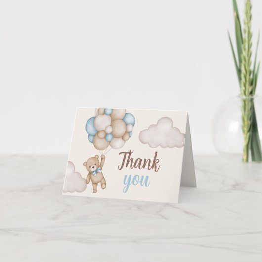 Carte De Remerciements Teddy Bear Baby shower Boy (Devant)