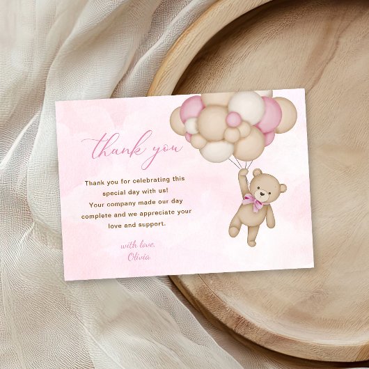 Carte De Remerciements Teddy Bear Baby Shower Pink