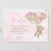 Carte De Remerciements Teddy Bear Baby Shower Pink (Devant)