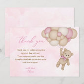 Carte De Remerciements Teddy Bear Baby Shower Pink (Devant / Derrière)