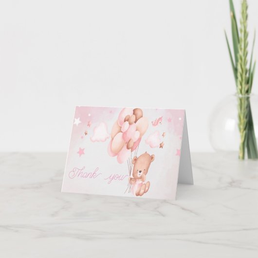 Carte De Remerciements Teddy Bear Baby shower rose (Devant)