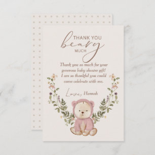 Carte De Remerciements Teddy Bear Baby shower Rose Girl