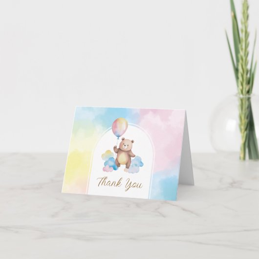 Carte De Remerciements Teddy Bear Balloon Clouds Beary First Birthday (Devant)