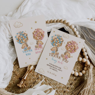 Carte De Remerciements Teddy Bear bleu rose Ballons Révélation de genre