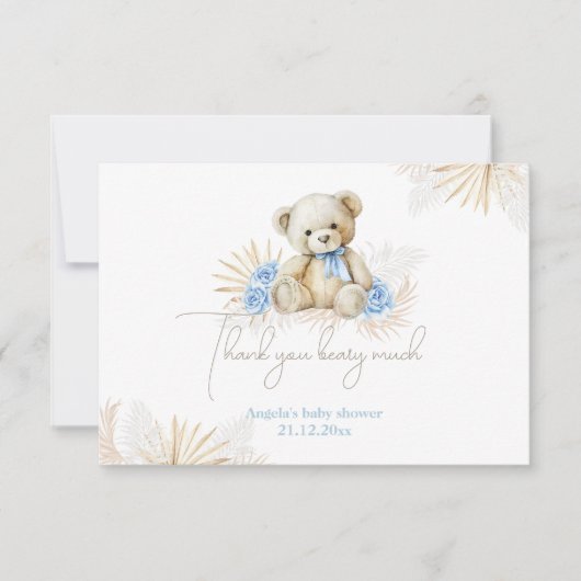 Carte De Remerciements Teddy Bear Boho Blue Boho Baby shower (Devant)