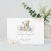 Carte De Remerciements Teddy Bear Boho Blue Boho Baby shower (Debout devant)