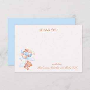 Carte De Remerciements Teddy Bear Boy Blue Bearly Wait Baby shower