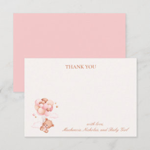 Carte De Remerciements Teddy Bear Girl Rose Bearly Wait Baby shower