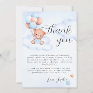 Carte De Remerciements Teddy Bear Watercolor Baby shower garçon