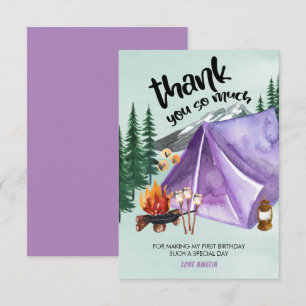 Carte De Remerciements Tente violette Happy Camper pour l'anniversaire de