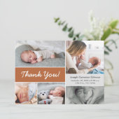Carte De Remerciements Terra cotta Orange Photo Collage Bébé Garçon Naiss (Debout devant)