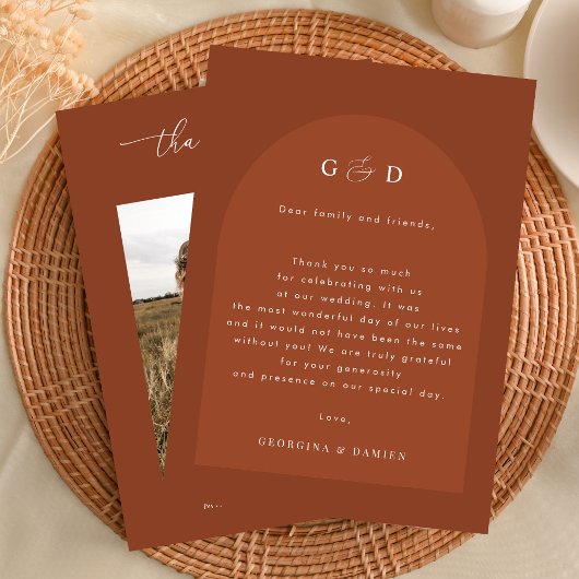 Carte De Remerciements Terracotta Coriander Boho Photo Monogramme Mariage