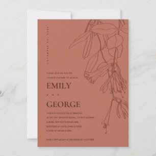 CARTE DE REMERCIEMENTS TERRACOTTA LIGNE DRAWING FLORA COUPLE SHOWER CARD