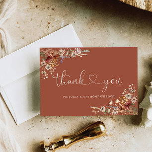 Carte De Remerciements Terracotta Minuscule Fête des mariées Fleur sauvag
