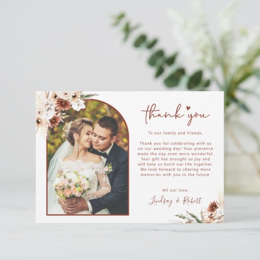 Carte De Remerciements Terracotta Pampas Grass Floral Arch Mariage Photo (Debout devant)