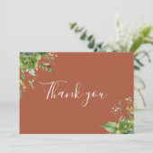 Carte De Remerciements Terracotta Verdure Floral Élégant Script (Debout devant)