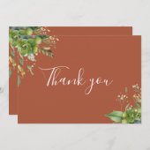 Carte De Remerciements Terracotta Verdure Floral Élégant Script (Devant / Derrière)