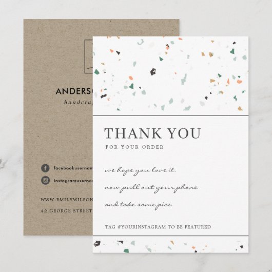 CARTE DE REMERCIEMENTS TERRAZZO PIERRE SPECKÉE ENTREPRISE LOGO (Devant / Derrière)