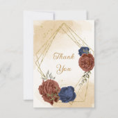 Carte De Remerciements terre cuite bleu marine fleuri mariage (Devant)