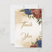 Carte De Remerciements terre cuite bleu marine fleuri mariage (Devant)